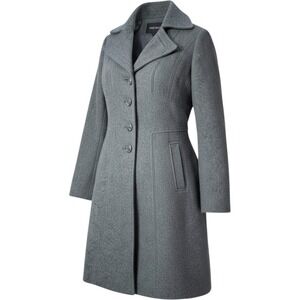 Nine West Wool Blend Coat Women 10 Gray Button Front Tailored Dark Academia